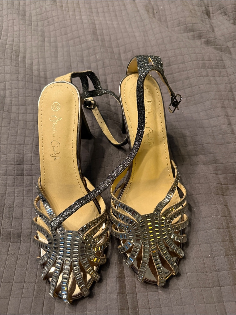 Sparkling Open-Toe Evening Heels in Silver
